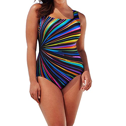 Damen Bademode Große Größen Einteiliger Badeanzug Gestreift Bunt Schwimmanzug Bauchweg Bikini Mollige Gepolstert Figurformend Swimsuit Woman Kanpola von Kanpola Bademode