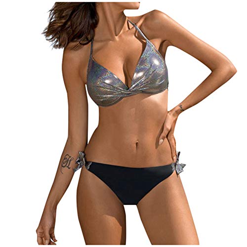 Damen Gepolstert Push-Up Bikini-Set Sexy Neckholder Zweiteilige Badeanzug Mit Cups,Kanpola Triangel Bikini Oberteil+String Bkinihose Schwimmanzug Strandmode von Kanpola Bademode