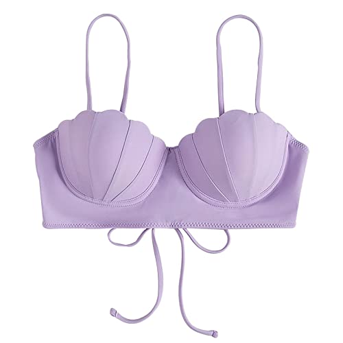 Kanpola Bademode Bikini Set Damen Riemchen-Muschel-Bikinioberteil -Badeoberteile Push-Up-Badeanzug-Oberteile mit Bügel-Badeanzug-Oberteilen Wasserdicht Bikinidamen BadeanzüGe GroßE GrößEn, Lila, M von Kanpola Bademode