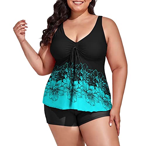 Kanpola Tankini Damen Set Badeanzug Zweiteilige Bademode Print Bauchweg Schwimmanzug Leicht Bequem Schwimmbekleidung Strandkleidung mit Hotpants von Kanpola Bademode