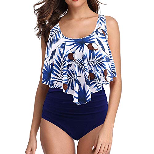 Tankini Set Damen Bauchweg Bikini RüSchen Hohe Taille Badeanzug Retro Blumen Bademode Zweiteilige Gepolstert Tops & Bottoms Schwimmanzug Kanpola von Kanpola Bademode