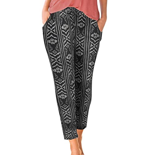 Damen Pant Lange Haremshose Schlupfhose Boho Strandhose Loose Sommerhose Frauen Hose mit Taschen Straight Bein Hose Blumenmuster Leicht Freizeithose Stoffhose Jogginghose Yogahose Sporthose Pumphose von Kanpola Damen Sweatshirts