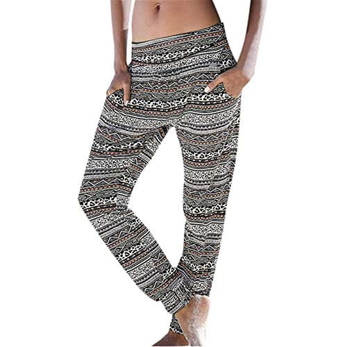 Damen Pant Lange Haremshose Schlupfhose Boho Strandhose Loose Sommerhose Frauen Hose mit Taschen Straight Bein Hose Blumenmuster Leicht Freizeithose Stoffhose Jogginghose Yogahose Sporthose Pumphose von Kanpola Damen Sweatshirts