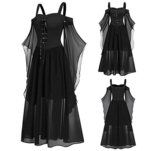 Halloween Kostüm Damen Kleid Große Größe Gothic Maxikleid Sexy Spitze Kleider Mittelalter Kleid mit Trompetenärmel Cosplay Gebunden Taille Kleid Karneval Party Abendkleider Dress Kanpola von Kanpola Damen Sweatshirts