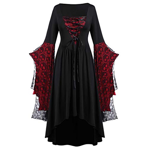 Halloween Kostüm Damen Kleid Große Größe Gothic Maxikleid Sexy Spitze Kleider Mittelalter Kleid mit Trompetenärmel Cosplay Gebunden Taille Kleid Karneval Party Abendkleider Dress Kanpola von Kanpola Damen Sweatshirts