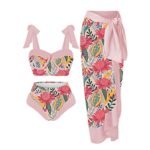 Kanpola Bademode Damen Push up Sexy 3tlg Bikini Set Blumenmuster Schnüren Badeanzug Swimsuit Push Up High Waist Sexy Schwimmanzug Bauchweg Badeanzüge Schwimmanzug Strandmode mit Strandkleid von Kanpola Damen Sweatshirts