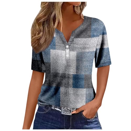 Kanpola Bluse Damen Elegant V-Ausschnitt T-Shirt Mode Bunte Drucken Lose Kurzarm Sommeroberteile Knopfleiste Tunika Tops Frauen Hemdbluse Freizeit Strand Oberteile Sommershirts von Kanpola Damen Sweatshirts