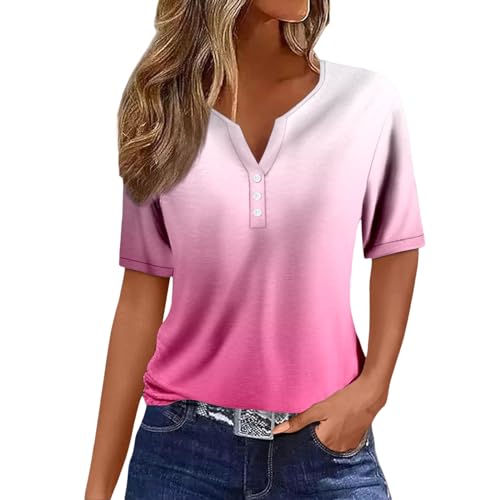 Kanpola Bluse Damen Elegant V-Ausschnitt T-Shirt Mode Bunte Drucken Lose Kurzarm Sommeroberteile Knopfleiste Tunika Tops Frauen Hemdbluse Freizeit Strand Oberteile Sommershirts von Kanpola Damen Sweatshirts
