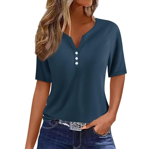 Kanpola Bluse Damen Elegant V-Ausschnitt T-Shirt Mode Bunte Drucken Lose Kurzarm Sommeroberteile Knopfleiste Tunika Tops Frauen Hemdbluse Freizeit Strand Oberteile Sommershirts von Kanpola Damen Sweatshirts