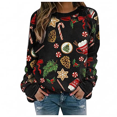 Kanpola Damen Sweatshirts 3D Pullover Weihnachtspullover Rundhals Drucken Winter Langarm Pullis Bluse Weihnachten Frauen Lässige Sport Oberteile Tops, Kanpola-Sweatshirts-1117, Zq - Schwarz von Kanpola Damen Sweatshirts