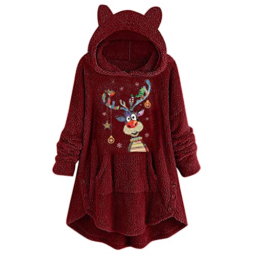 Kanpola Damen Hoodie Weihnachtspullover Oversize Lang Teddy Kapuzenpullover Sweatshirt Winter Warm Plüsch Pullover Kapuzenpullis Weihnachten Hoody Geschenk von Kanpola Damen Sweatshirts