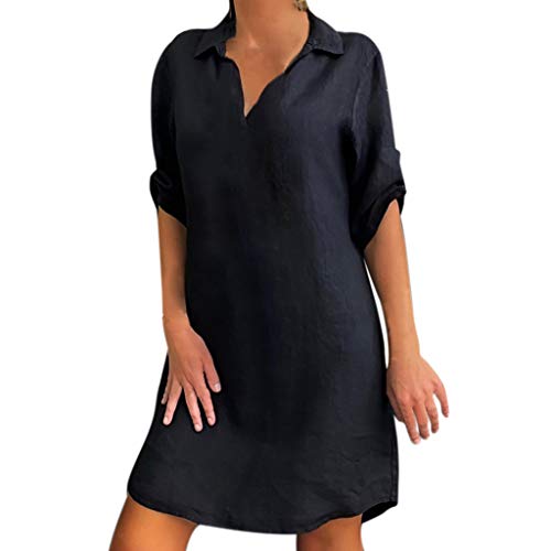 Kanpola Damen Kleider Leinenkleid Sommerkleid V-Ausschnitt Kurzarm Blusenkleid Strandkleider 2021 Sommer Knielang Kleid Leinen Tunikakleider Freizeitkleid Dress von Kanpola Damen Sweatshirts