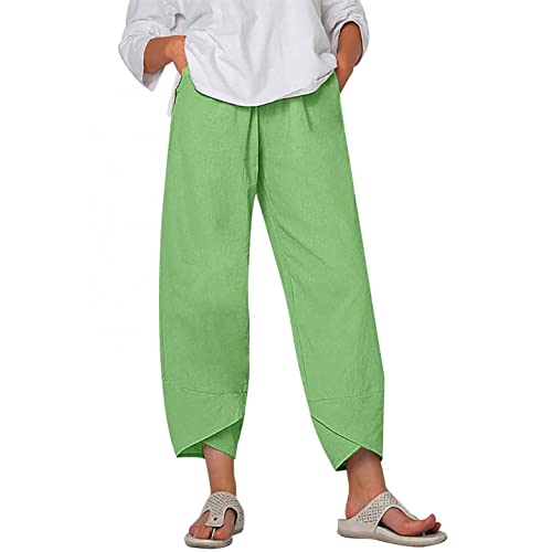 Kanpola Damen Leinenhose Große Größen Sommer 7/8 Haremshose Einfarbig Freizeithose mit Gummizug Lose Baumwolle Leinen Hose Strandhose Sommerhose Leicht Bequem Atmungsaktives von Kanpola Damen Sweatshirts