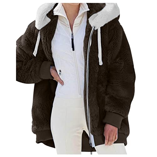 Kanpola Damen Plüschjacke Winterjacke Teddy Warm Hoodie Pullover Mit Kapuze Winter Reißverschluss Kapuzenjacke mit Tasches Einfarbig Lässige Jacken Mantel Oberteile von Kanpola Damen Sweatshirts