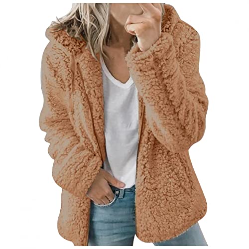 Kanpola Damen Sweatshirts Plüschjacke Winterjacke Teddy Warm Hoodie Pullover Mit Kapuze Winter Reißverschluss Kapuzenjacke mit Tasches Einfarbig Lässige Jacken Mantel Oberteile, Z - Kaffee, XXL von Kanpola Damen Sweatshirts