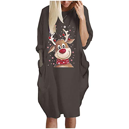 Kanpola Damen Pullover Kleider Oversize Weihnachten Rundhals Sweatkleid Katzenmuster Weihnachtskleid Herbst Winter Langarm Sweatshirt Minikleid mit Taschen von Kanpola Damen Sweatshirts
