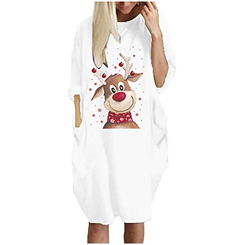 Kanpola Damen Pullover Kleider Oversize Weihnachten Rundhals Sweatkleid Katzenmuster Weihnachtskleid Herbst Winter Langarm Sweatshirt Minikleid mit Taschen von Kanpola Damen Sweatshirts