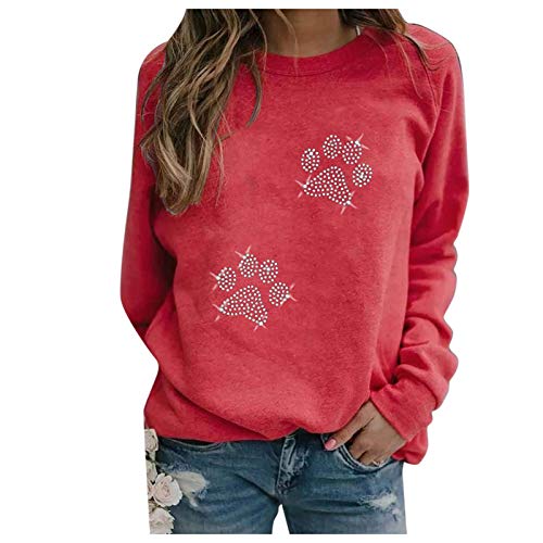 Kanpola Damen Pullover Shirts Printed Frauen Sweatshirt Rundhals Blusen Langarmshirt,Frühjahr Sommer Schön Hund Shirt Freizeit Sport Oberteile Tops von Kanpola Damen Sweatshirts