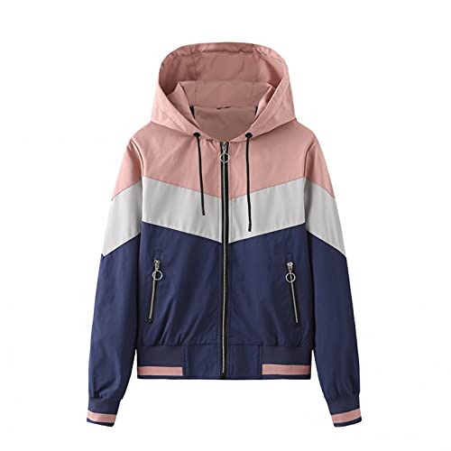 Kanpola Damen Regenjacke Kurze Regenmantel Übergangsjacke Bunt Hooded Jacke Windjacke Herbst Winter Wasserdicht Atmungsaktiv Leichte Outdoorjacke mit Reißverschluss Tasche für Frauen von Kanpola Damen Sweatshirts