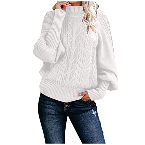 Kanpola Damen Strick Pullover Herbst Winter Rollkragen Langarm Sweatshirt Zopfmuster Pulli Sweater Frauen Mädchen Strickpullover Lose Casual Gestrickte Jumper Oberteile Tops von Kanpola Damen Sweatshirts