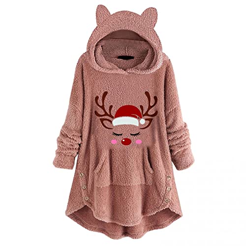 Kanpola Damen Sweatshirts Hoodie Weihnachtspullover Oversize Lang Teddy Kapuzenpullover Sweatshirt Winter Warm Plüsch Pullover Kapuzenpullis Weihnachten Hoody Geschenk, Zb - Rosa, S von Kanpola Damen Sweatshirts
