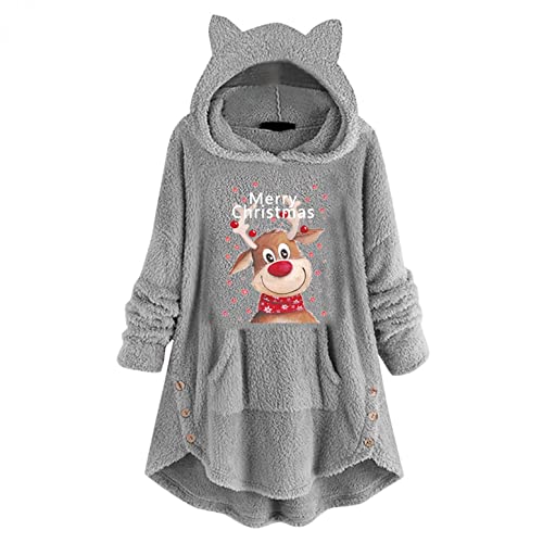 Kanpola Damen Sweatshirts Hoodie Weihnachtspullover Oversize Lang Teddy Sweatshirt Winter Warm Plüsch Pullover Kapuzenpullis Weihnachten Hoody Geschenk, Kanpola-Sweatshirts-1103, Z - Grau, S von Kanpola Damen Sweatshirts