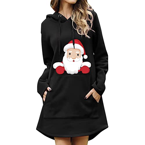 Kanpola Damen Weihnachten Pulloverkleid Herbst Winter Rundhals Langarm Hoodie Kleider mit Weihnachtsmotiven Lang Pullover Kleid Schöne Weihnachtskleider Kleidung von Kanpola Damen Sweatshirts