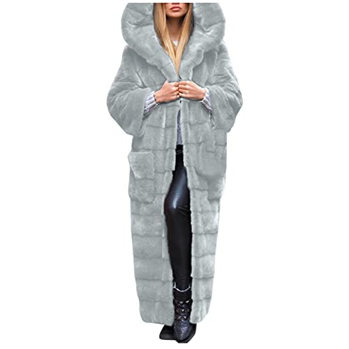 Kanpola Kunstpelz Mantel Damen Lang Faux Fur Kunstfell Jacke Herbst Winter Warm Pelzmantel mit Kapuze Elegant Felljacke Winterjacke Outwear mit Tasche von Kanpola Damen Sweatshirts