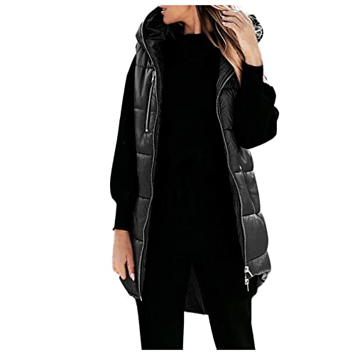 Kanpola Lange Steppweste Damen Daunenweste, Oversize Ärmellose Westen Lang Winterjacke Daunenjacke Winter Warm Jacke mit Kapuze Steppjacke Wintermantel Casual Daunenmantel von Kanpola Damen Sweatshirts