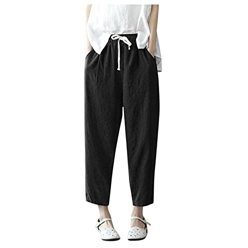 Kanpola Leinenhose Damen Hosen 7/8 Jogginghose Leinen Hose Elastische Taille mit Taschen Sommer Einfarbige Freizeithose Stoffhose Lose Casual Yogahose Haremshosen von Kanpola Damen Sweatshirts