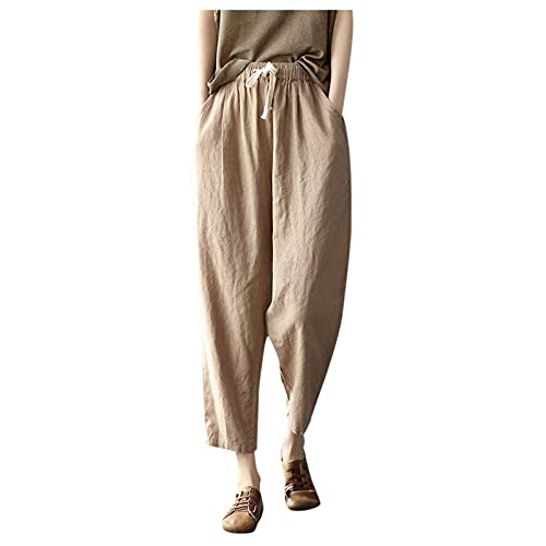 Kanpola Leinenhose Damen Hosen 7/8 Jogginghose Leinen Hose Elastische Taille mit Taschen Sommer Einfarbige Freizeithose Stoffhose Lose Casual Yogahose Haremshosen von Kanpola Damen Sweatshirts