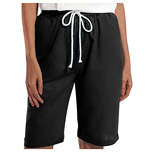 Kanpola Leinenhose Damen Kurze Hose Shorts Sommer 1/2 Hosen Leinen Freizeithose Stoffhose Leichte Sommerhose Jogginghose High Waist Yogahose Strandhose Sporthose von Kanpola Damen Sweatshirts