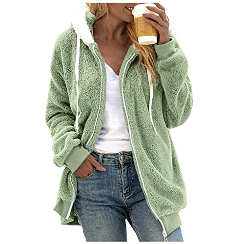 Kanpola-Outerwear-1026 Damen Sweatshirts Winterjacke Teddy Warm Hoodie Pullover Mit Kapuze Winter Reißverschluss Kapuzenjacke mit Tasches Einfarbig Lässige Jacken Mantel Oberteile, 3XL, Zd - Grün von Kanpola Damen Sweatshirts