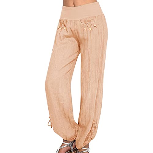 Kanpola Oversize Leinenhose Damen Sommer Lang Hose High Waist Haremshosen mit Taschen Retro Einfarbig Yogahose Baumwolle Leinen Hosen Bequem Atmungsaktives Freizeithose Sommerhose von Kanpola Damen Sweatshirts