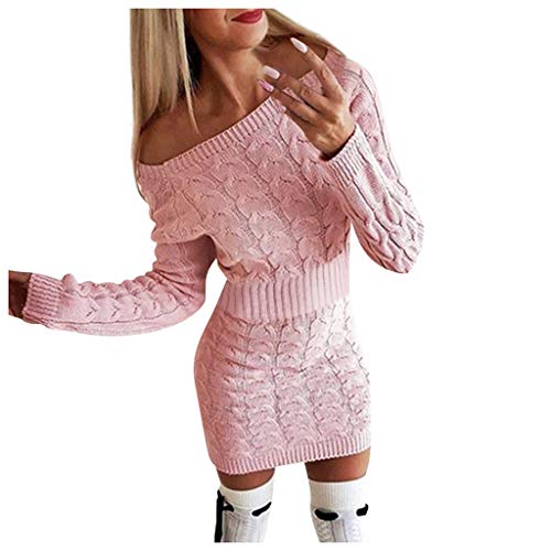 Kanpola Pullover Damen Pulloverkleid Sexy Schulterfrei Strickkleid Minikleid mit Zopfmuster Langarm Dress Sweatshirt Herbst Winter Elegante Kleider von Kanpola Damen Sweatshirts