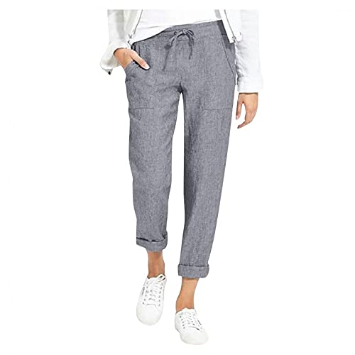 Kanpola Sommerhose Damen Leicht 7/8 Leinenhose High Waist Freizeithose Stretch Haremshosen mit Taschen Kordelzug Elegant Lose Leinen Hose Strandhose Leicht Bequem von Kanpola Damen Sweatshirts