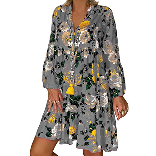 Kanpola Sommerkleid Damen Oversized Kleider Strandkleid Langarm Blusenkleid Boho Kleid Sommer Blumenmuster Strandkleid V-Ausschnitt Midi-Hemdkleid Freizeitkleider Loose Fit von Kanpola Damen Sweatshirts