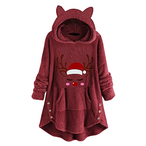 Kanpola-Sweatshirts-1110 Damen Hoodie Weihnachtspullover Oversize Lang Teddy Kapuzenpullover Sweatshirt Winter Warm Plüsch Pullover Kapuzenpullis Weihnachten Hoody Geschenk, Zb - Rot, XL Kanpola-Sweatshirts-1110 Damen Hoodie Weihnachtspullover Oversize Lang Teddy Kapuzenpullover Sweatshirt Winter Warm Plüsch Pullover Kapuzenpullis Weihnachten Hoody Geschenk, Zb - Rot, XL von Kanpola Damen Sweatshirts