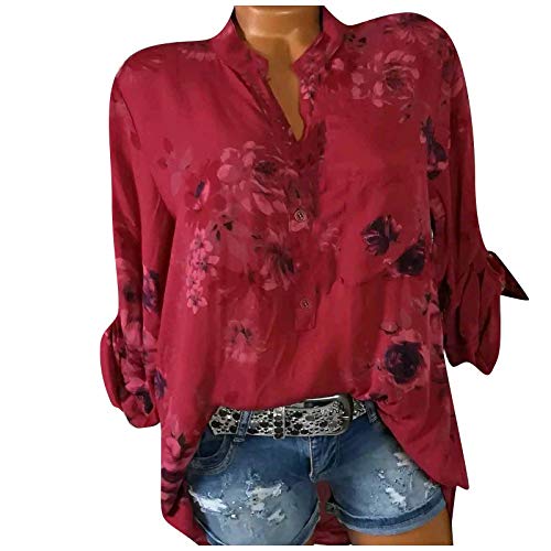 Kanpola T-Shirt Große Größen Damen Bluse Kurzarm/Langarm Blume Drucken Shirt Tunika Sommer Oberteil Tops Revers Hemd Frauen Casual Blusenshirt Oversized von Kanpola Damen Sweatshirts
