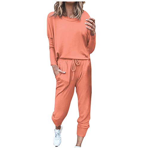 Kanpola Trainingsanzug Sportanzug Jogginganzug Damen Langarm Pullover + Lange Hose Schlafanzug Loungewear mit Taschen 2 Teiliges Streetwear Sport Bekleidungs von Kanpola Damen Sweatshirts