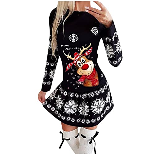 Kanpola Weihnachten Pullover Kleider Damen Langarm Weihnachtskleid Sexy Rundhals Sweatshirt Weihnachtspullover Kleid Winter Weihnachtsthema Minikleid Slim Fit Party Shirtkleider Blusenkleider Geschenk von Kanpola Damen Sweatshirts