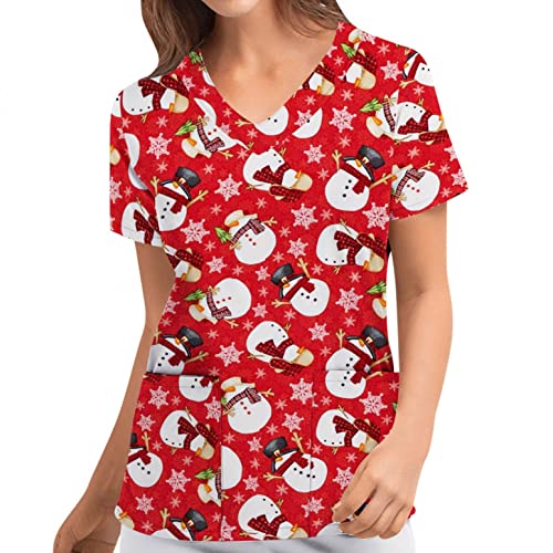 Kanpola Weihnachten Schlupfkasack Damen Pflege Kasack Kurzarm V-Ausschnitt Berufskleidung Weihnachtsmuster Schlupfhemd Schlupfkasack Krankenhauskleidung mit Tasche von Kanpola Damen Sweatshirts
