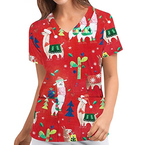 Kanpola Weihnachten Schlupfkasack Damen Pflege Kasack Kurzarm V-Ausschnitt Berufskleidung Weihnachtsmuster Schlupfhemd Schlupfkasack Krankenhauskleidung mit Tasche von Kanpola Damen Sweatshirts