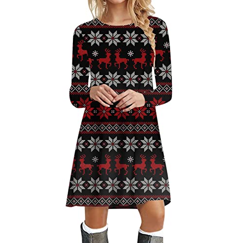 Kanpola Weihnachtskleid Damen Langarm Pullover Kleid Herbst Winter Rundhals Minikleid Rentier Druck Weihnachten Kleider Elegant Weihnachtsfeier Blusenkleid Oberteile von Kanpola Damen Sweatshirts