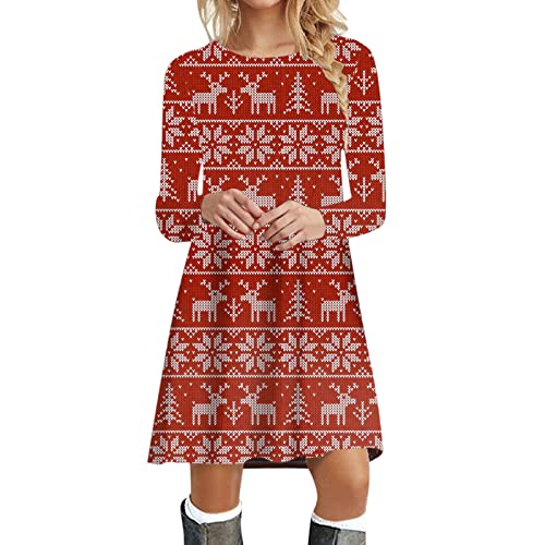 Kanpola Weihnachtskleid Damen Langarm Pullover Kleid Herbst Winter Rundhals Minikleid Rentier Druck Weihnachten Kleider Elegant Weihnachtsfeier Blusenkleid Oberteile von Kanpola Damen Sweatshirts