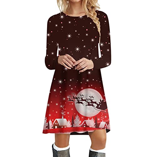 Kanpola Weihnachtskleid Damen Langarm Pullover Kleid Herbst Winter Rundhals Minikleid Rentier Druck Weihnachten Kleider Elegant Weihnachtsfeier Blusenkleid Oberteile von Kanpola Damen Sweatshirts