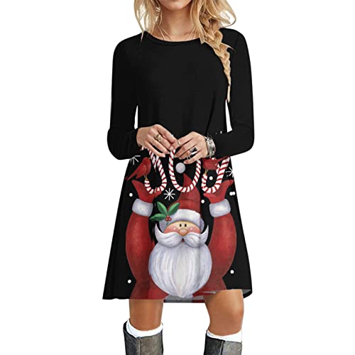 Kanpola Weihnachtskleid Damen Langarm Pullover Kleid Herbst Winter Rundhals Minikleid Rentier Druck Weihnachten Kleider Elegant Weihnachtsfeier Blusenkleid Oberteile von Kanpola Damen Sweatshirts