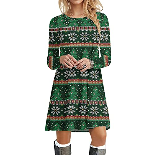 Kanpola Weihnachtskleid Damen Langarm Pullover Kleid Herbst Winter Rundhals Minikleid Rentier Druck Weihnachten Kleider Elegant Weihnachtsfeier Blusenkleid Oberteile von Kanpola Damen Sweatshirts