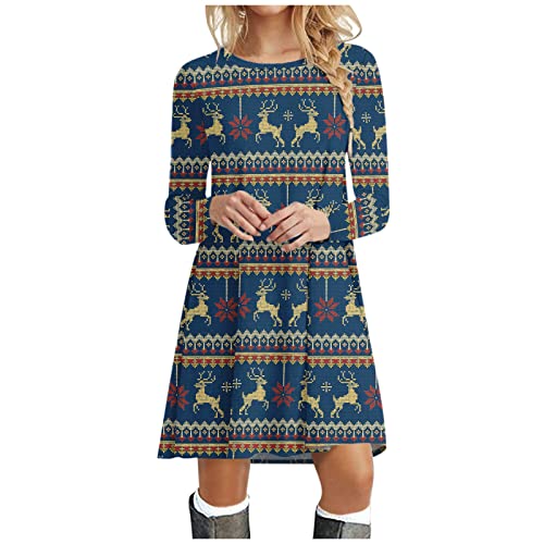 Kanpola Weihnachtskleid Damen Langarm Pullover Kleid Herbst Winter Rundhals Minikleid Rentier Druck Weihnachten Kleider Elegant Weihnachtsfeier Blusenkleid Oberteile von Kanpola Damen Sweatshirts