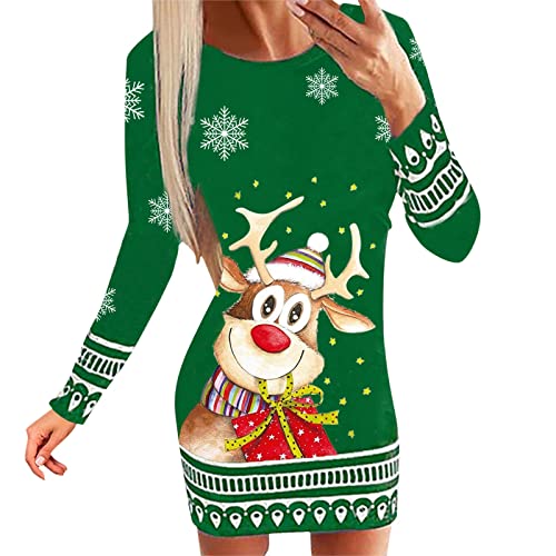 Kanpola Weihnachtskleid Damen Lustig Rentier Pulloverkleid Sexy Rundhals Minikleid Herbst Winter Langarm Kleid Weihnachtsfest Kleider Freizeitkleid von Kanpola Damen Sweatshirts